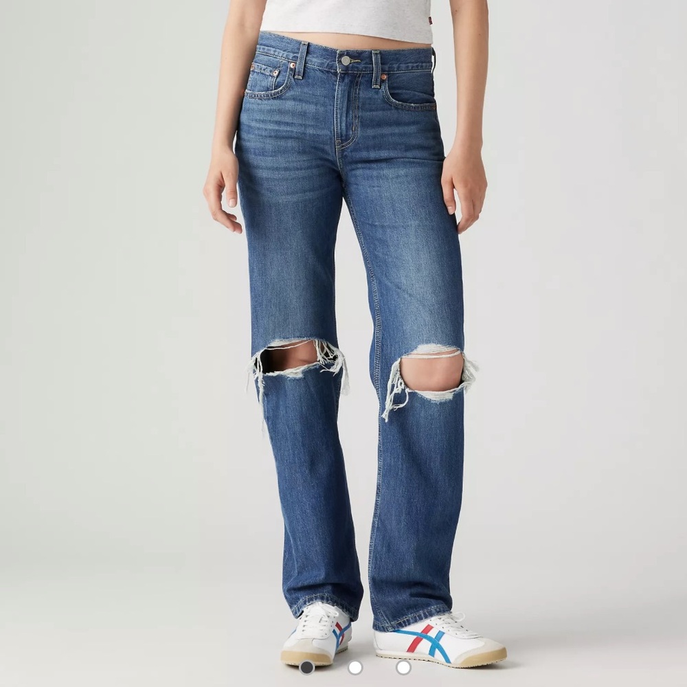 Levi's Blue Distressed Straight Leg Jeans
